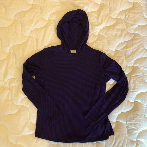 Columbia cozy hooded lightweight long sleeve top. Purple and black stripes. - Picture 1 of 6